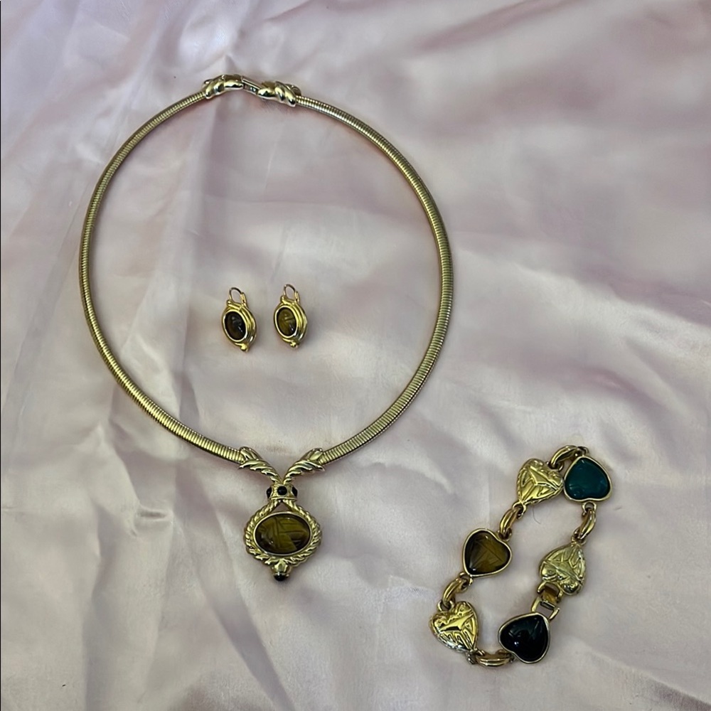 Vintage Gold Plated Necklace, Earring, and Bracelet Set